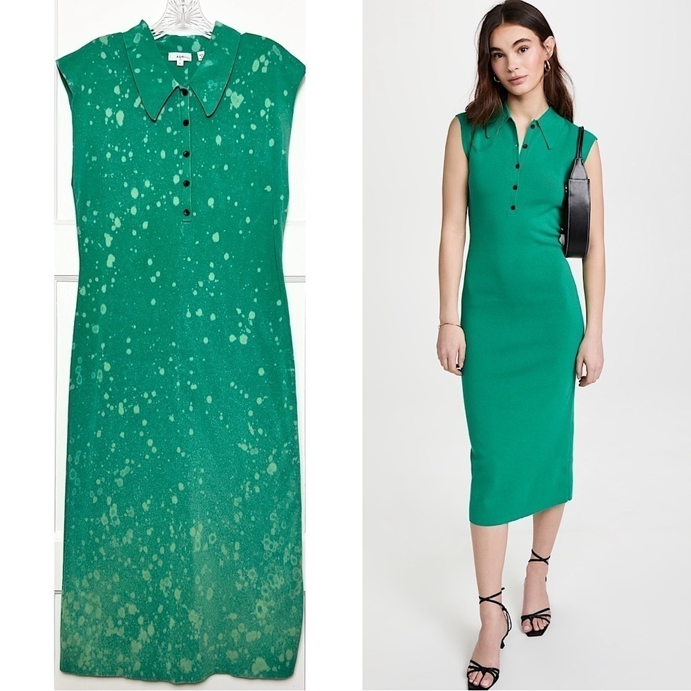 ALC Compact Knit Ombré Acid Wash Sleeveless Bodycon Sheath Polo Shirtdress XL